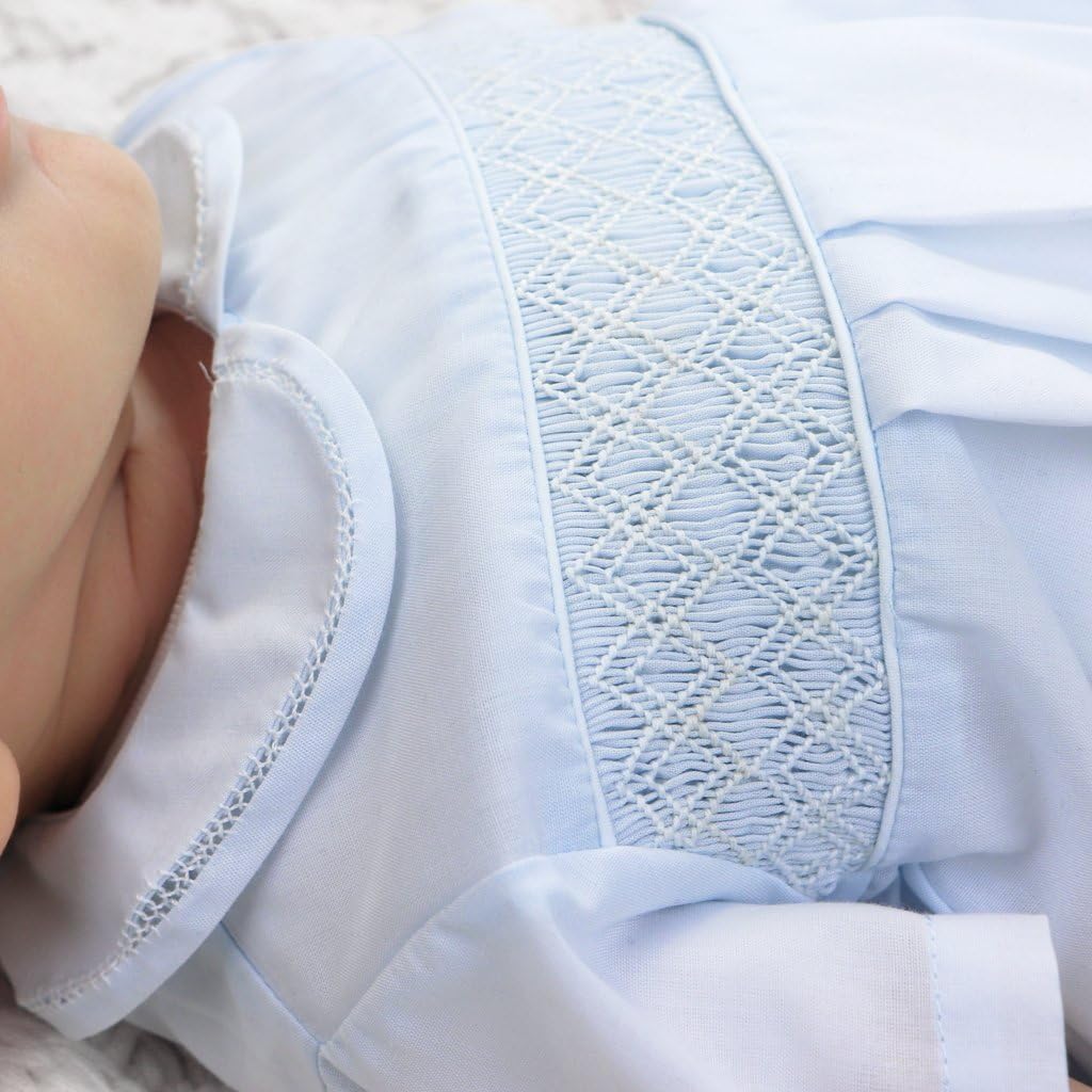 Petit Ami Baby Boys' Romper with Smocking and Faggoting