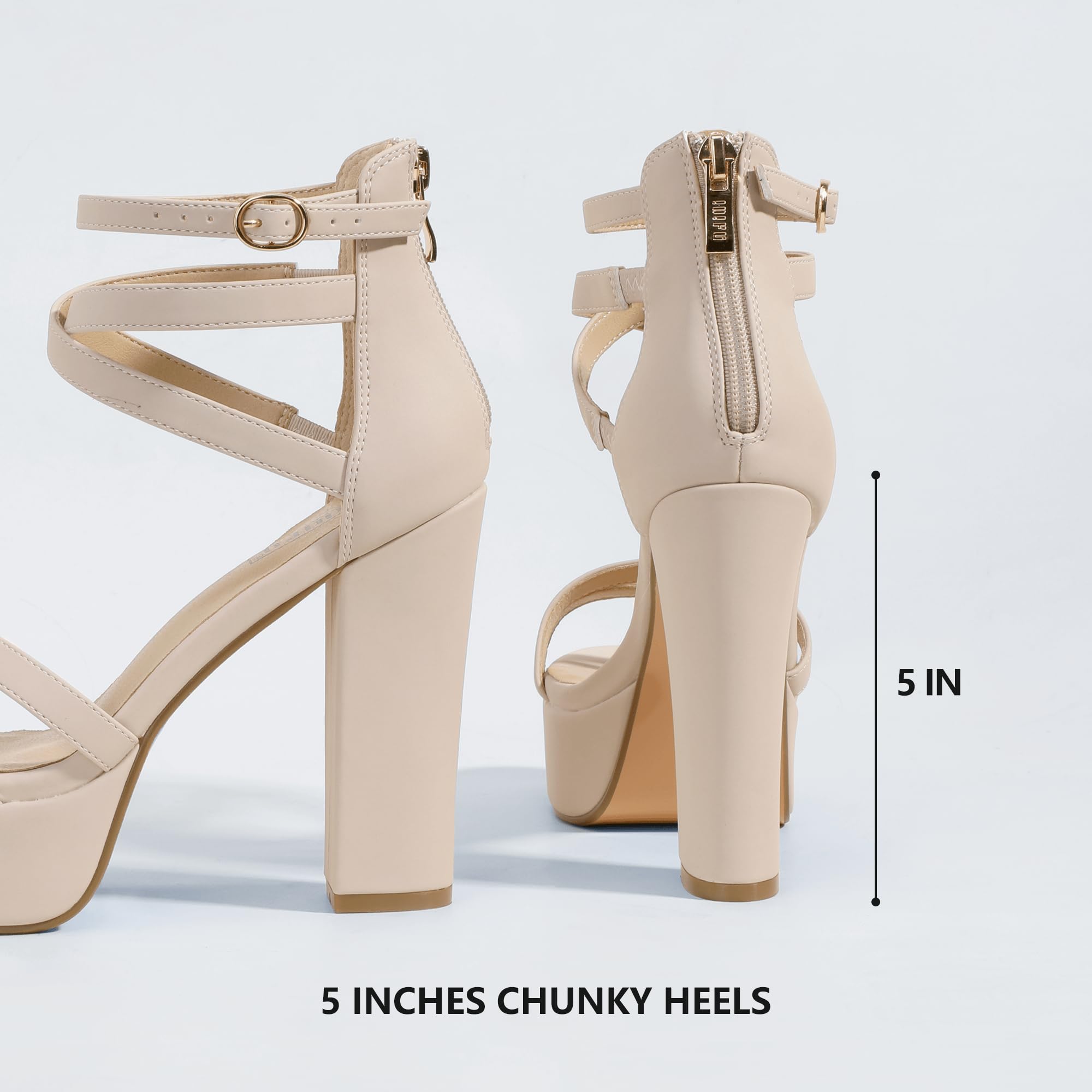 IDIFU Women's Platform Chunky High Heels Dress Sandals Open Toe Ankle Strap Strappy Wedding Bridal Party Dance Shoes For Women Bride: 8 M Nude Nubuck