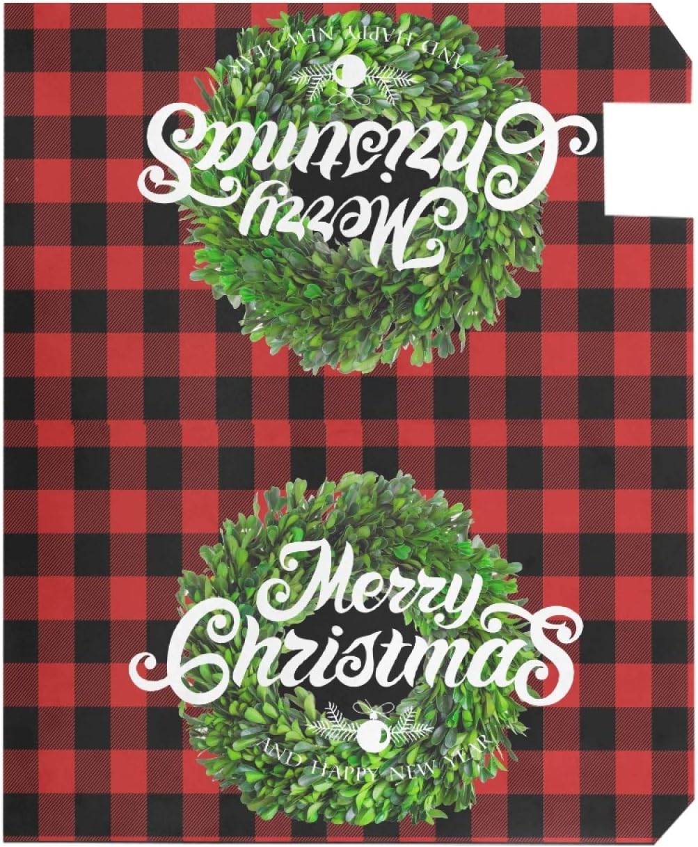 Christmas Boxwood Wreath Magnetic Mailbox Cover MailWraps Berry Buffalo Plaid Xmas Wraps New Year Winter Post Box Standard Size 20.8(L) x 18(W) for Outside Garden Home Decor