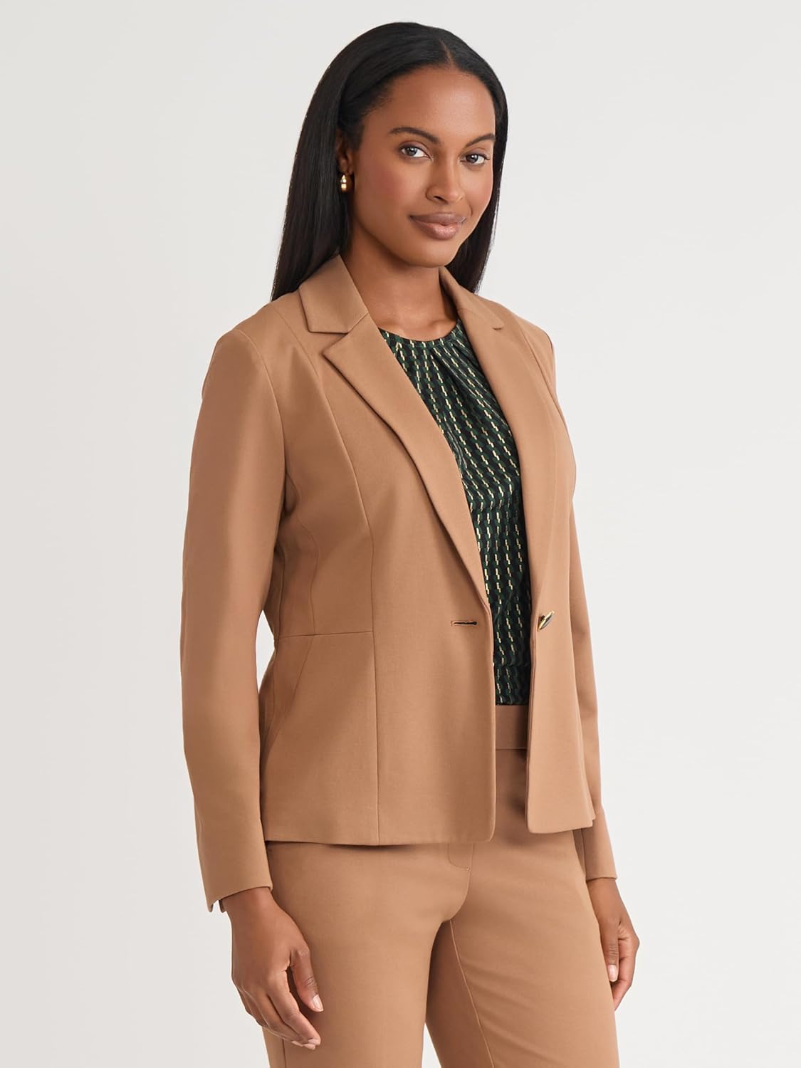 Kasper Womens One-Button Notch Collar Blazer with Seamed Waist – Compression Fit - Image 3