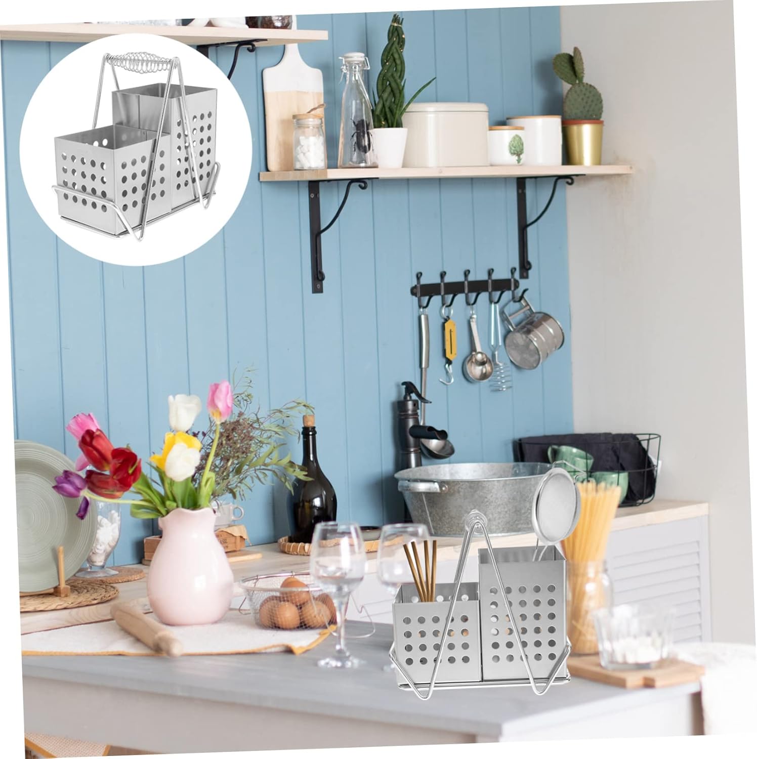 1set Stainless Steel Chopstick Holder Practical Draining Organizer for Kitchen Utensils Space-saving Design Wall-mountable Modern Style Keeps Chopsticks Neat and Tidy