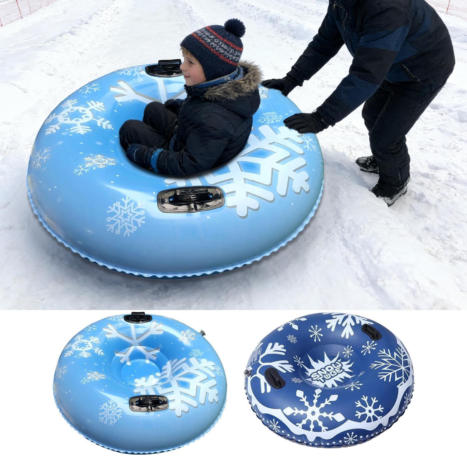 Tubo De Nieve Inflable - Trineo De Invierno Al Aire Libre Azul Oscuro Con Asas | Tubo De Agua De Esquí De PVC | Caballero De Nieve Ligero Y Duradero | Regalo De Cumpleaños Para Niños Adultos | Div