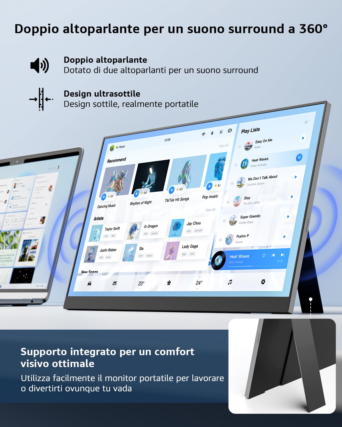 Yodoit Monitor Portatile, Schermo IPS da 15,6" 1920×1080P FHD con Supporto Integrato, Connettività USB-C e HDMI, Altoparlanti Integrati, per Laptop/PC/Mac/PS3/4/5/Xbox