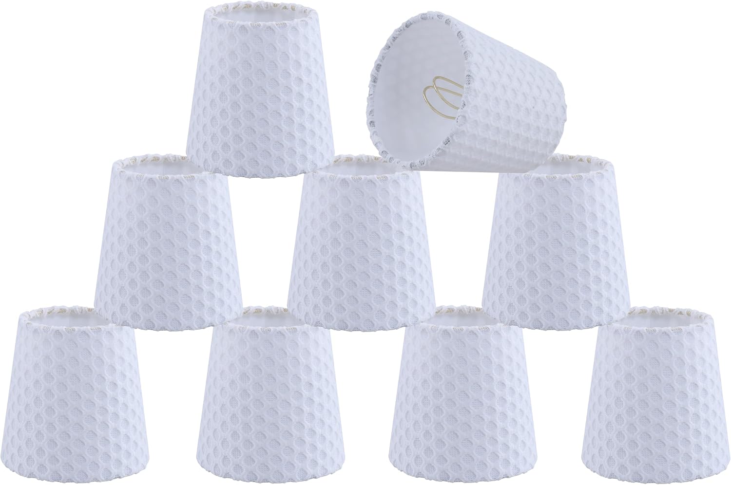 Aspen Creative 51055-9, Hardback Empire Transitional Clip-On Chandelier Shade, Off-White Fabric, 3" Top x 4" Bottom x 4" Slant, Set Of 9