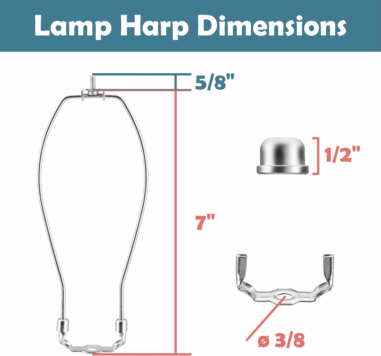 Aspen Creative 20010-21, 7" Height Complete Lamp Harp, Set - Includes Solid Steel Finial/Saddle and 7" Harp in Satin Nickel Finish