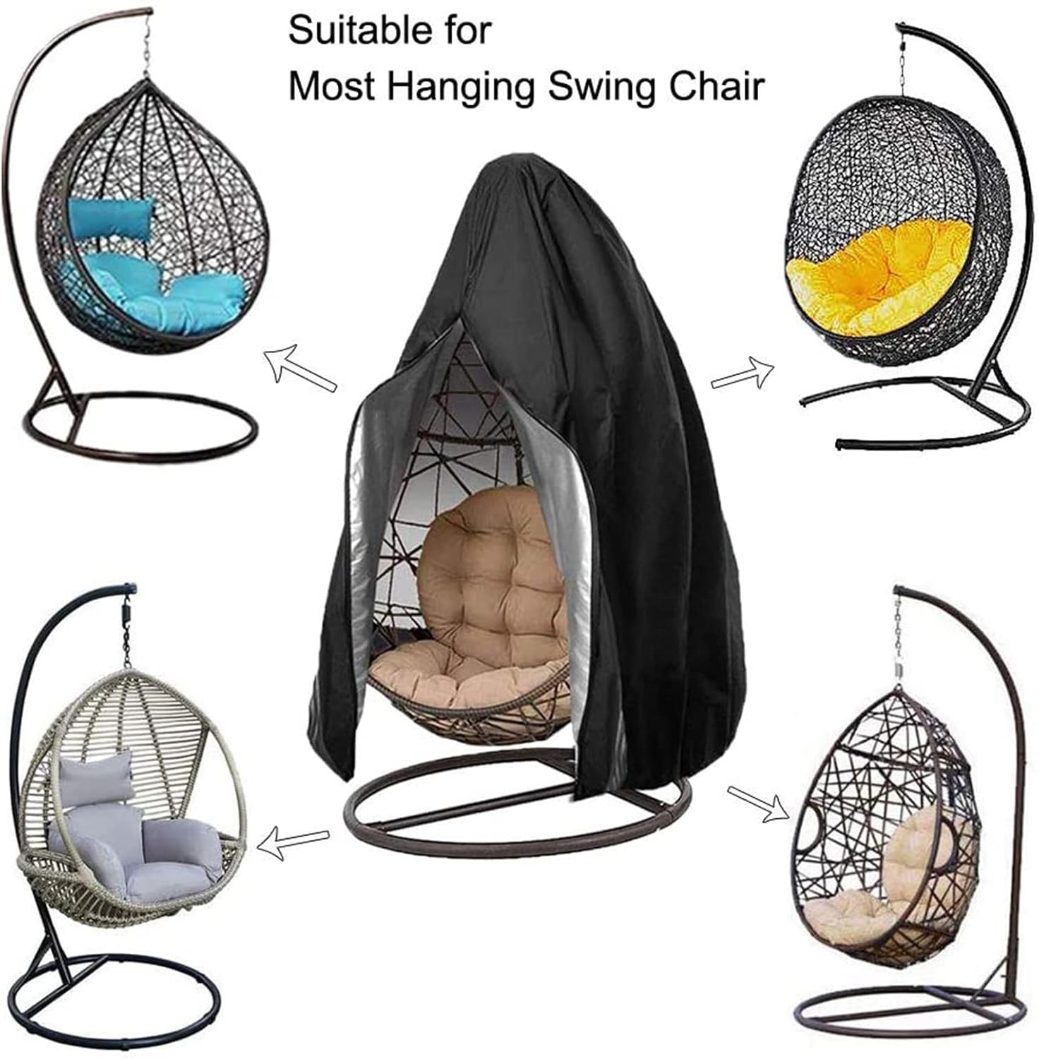 Egg Patio Hanging Chair Cover with Zipper, Waterproof, Windproof, Anti-UV, 210D Oxford Fabric Duck Egg Chair Covers for Egg Chair on Stand(Size:230x200cm,Color:Silver)