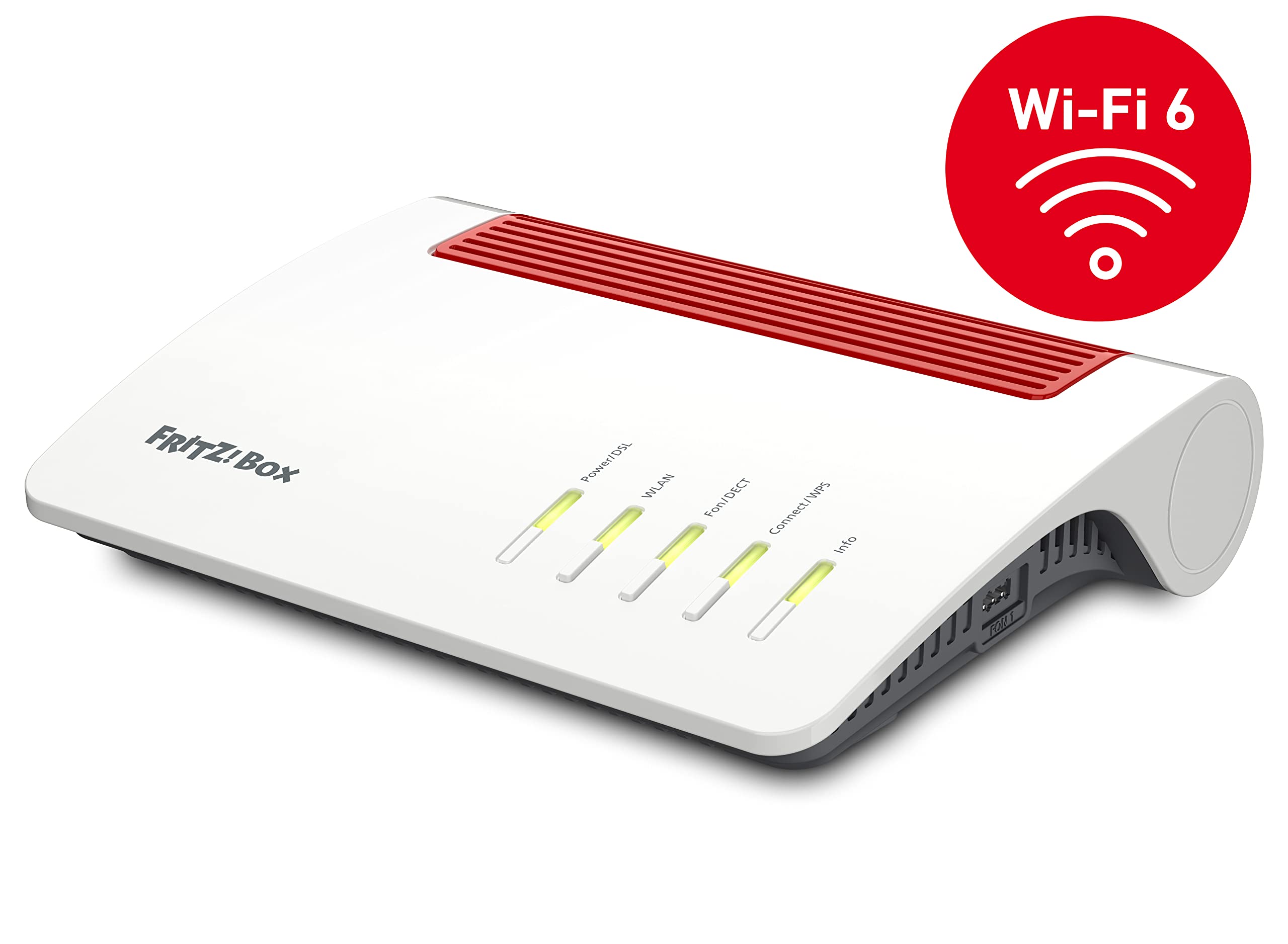 AVM FRITZ!Box 7590 AX międzynarodowy (Wi-Fi 6 Router, 2.400 Mb/s (5 GHz) i 1.200 MB/s (2,4 GHz), do 300 Mb/s VDSL-Supervectoring 35b, System Wi-Fi Mesh, baza DECT, serwer multimediów)