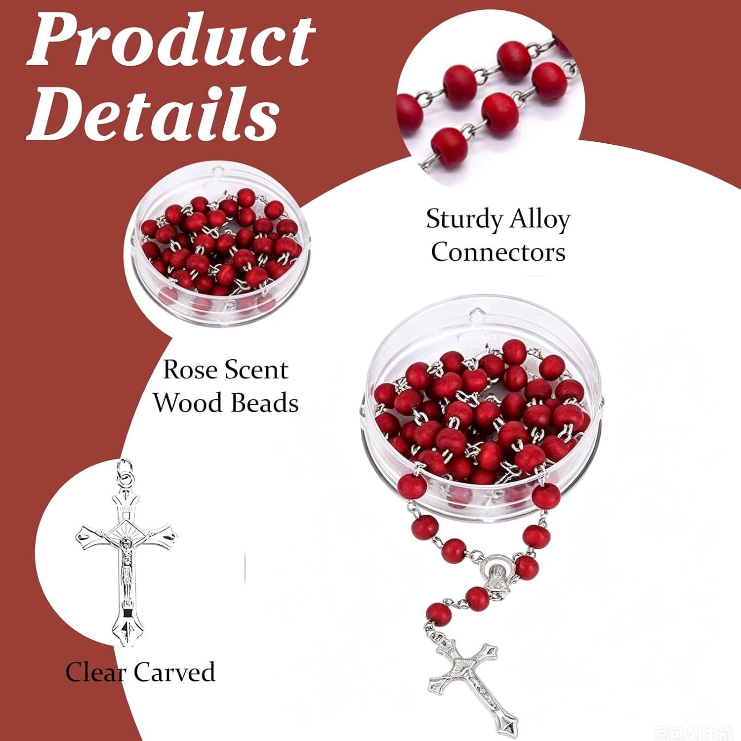 24 Pcs Rose Scented Catholic Rosary Necklace Virgen De Guadalupe Necklaces Wooden Rosary Beads Cross Necklace Bulk with Gift Box for Women Men First Communion Baptism Favors Catholic Gifts