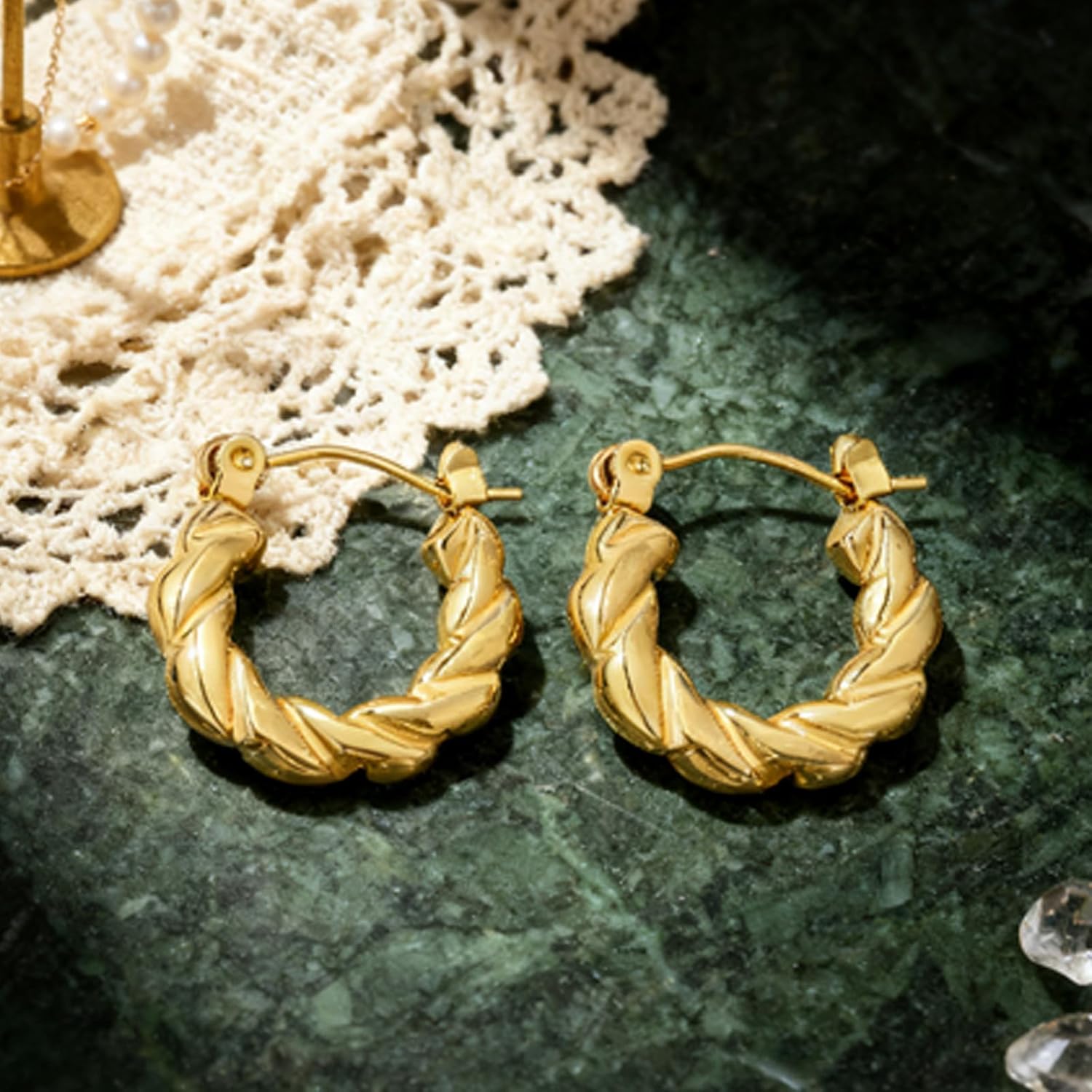 3/6 Pairs of Hypoallergenic Mini Gold Stud Earrings for Women, Shiny High Polish Hypoallergenic Ear Jewelry for Women, Mixed Styles (Ball, Teardrop, Geometry) Gift bag - Image 6