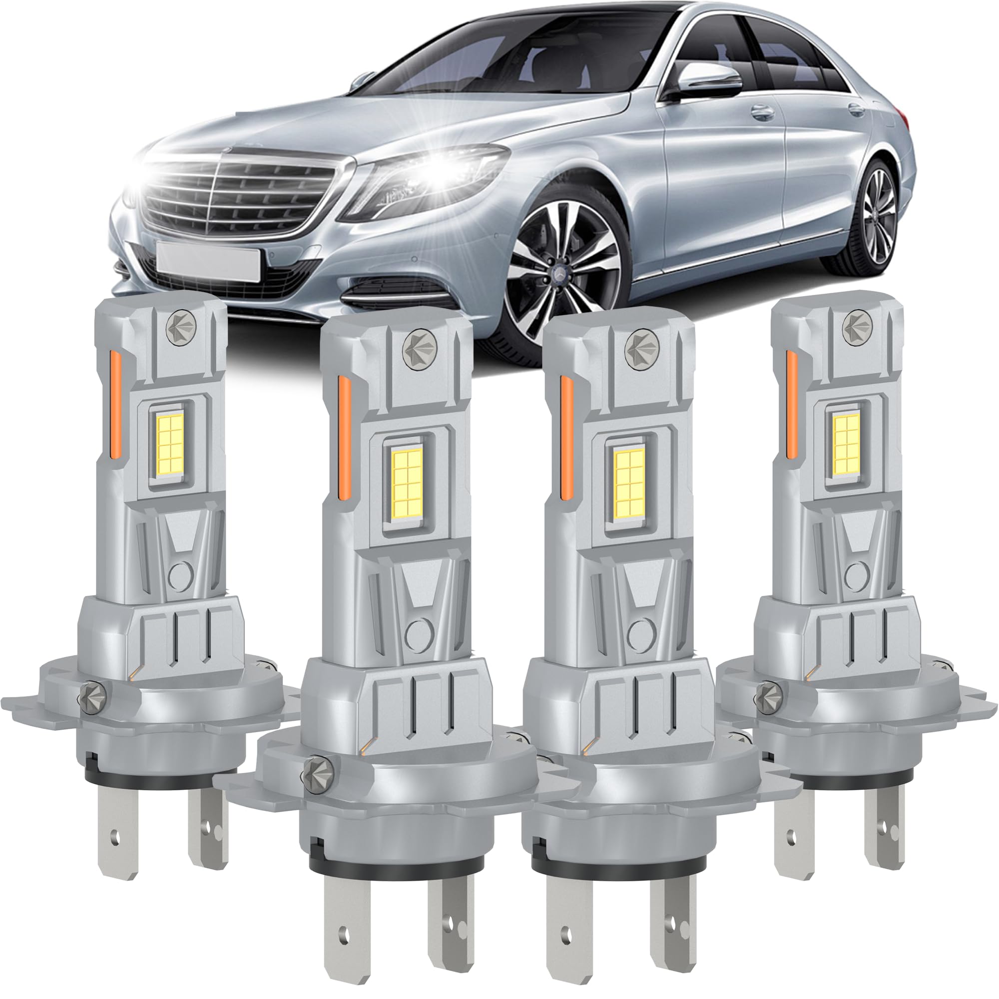 Żarówka LED Samochodowa H7 120W 20000LM 6000K Białe Zimne, Chip CSP3570, Chłodzenie Miedziowe, Plug&Play, Kompatybilna z VW Skoda Audi BMW Mercedes Hyundai Opel Kia, Zestaw 2 sztuk