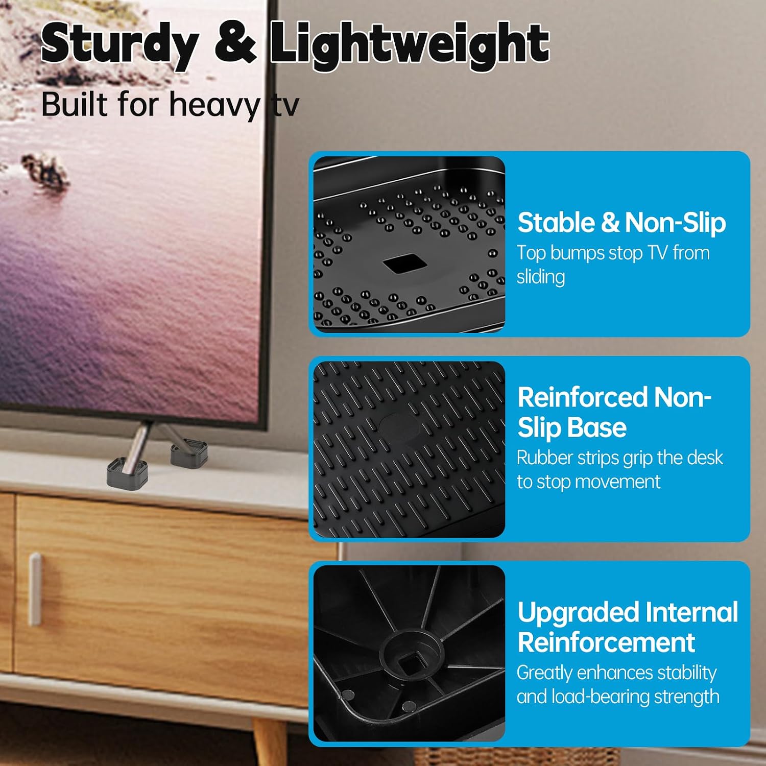 4 Pack TV Stand Riser Blocks, Heavy-Duty Adjustable Height Blocks for Raising TV Stand, Rectangular Adjustable Block Lift, Durable Non-Slip Television Elevation Pads for Home and Office
