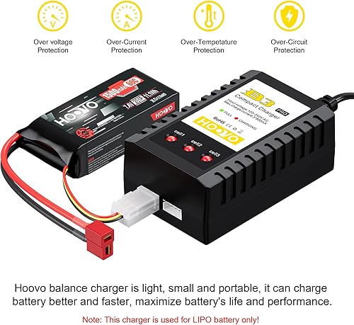 Miniatura 4 de HOOVO Lipo Cargador de batería, cargador de equilibrio 2S-3S, cargador compacto B3 PRO para baterías Lipo de 7.4V-11.1V