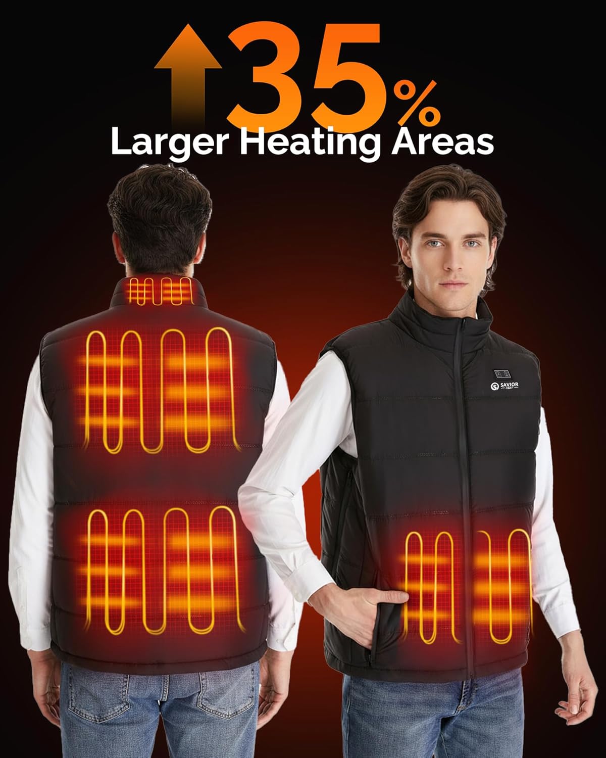 SAVIOR HEAT Men’s Heated Vest, Lightweight Water-Resistant Insulated Electric Heating Vest for Camping Hiking