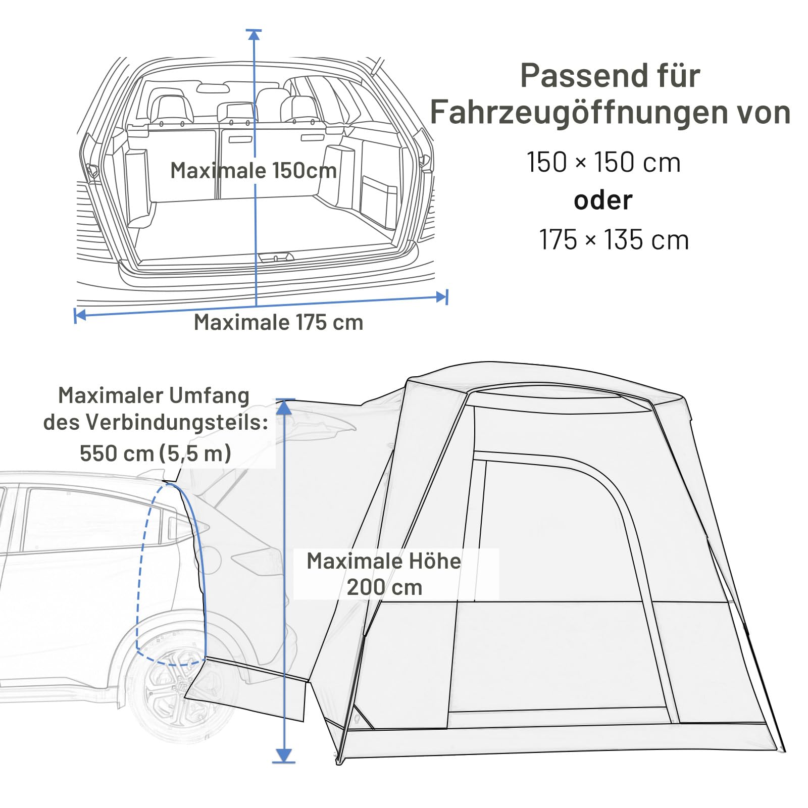 TIMBER RIDGE Heckzelt Auto 4-5 Personen Autozelt Heckklappe 2000 mm Wasserdicht Camping Zelt SUV für Wohnwagen Familie Reise 305cmx245cm
