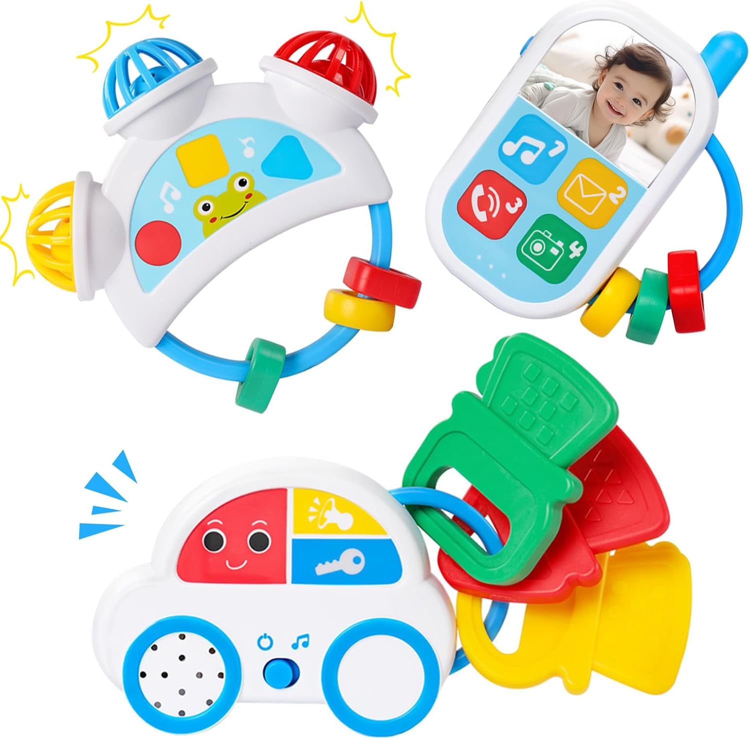 YGJT Baby Sensory Toys 0-6 Month, Baby Musical Rattle Teething Toys 3-6 Month, Early Educational Activity Travel Learning Toy 6-12 Months, Montessori Newborn Shower Gifts for 1 2 3 Year Old Boys Girls