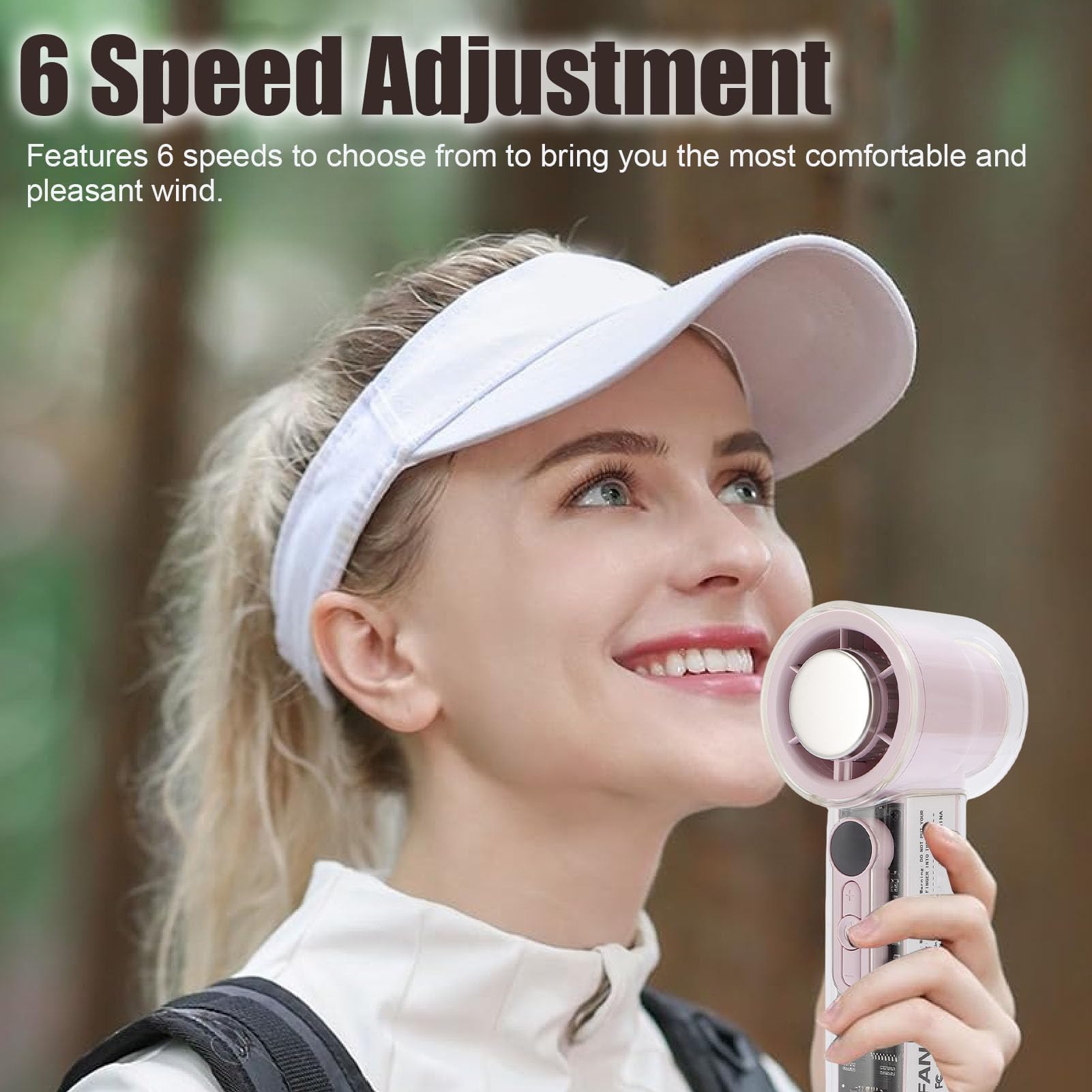 Ejoyous Ventilador de Hielo de Mano, Ventilador de Hielo Personal Recargable con Cuerpo Transparente ABS, Enfriador de de 3000 MAh, 6 Velocidades, 16000 RPM, Pantalla LED, para Viajes, Camping, (PINK)