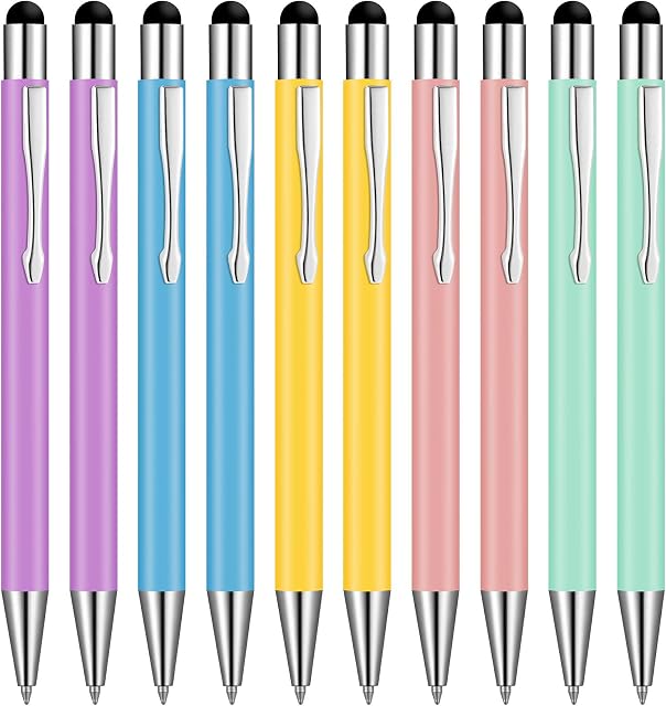10PCS Stylus Ballpoint Pens, 1.0 mm Ballpoint Pen with Stylus Tip, Black Ink Metal Pens for Touch Screens, Click Pens Pastel Pens for Women&Men