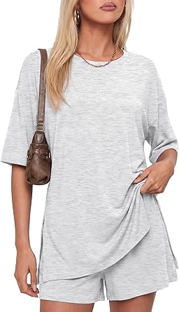 Darong Womens 2 Piece Shorts Set Loungewear | oversized tshirts,crew neck top,drawstring shorts,elastic waist, side pockets,summer travel outfits