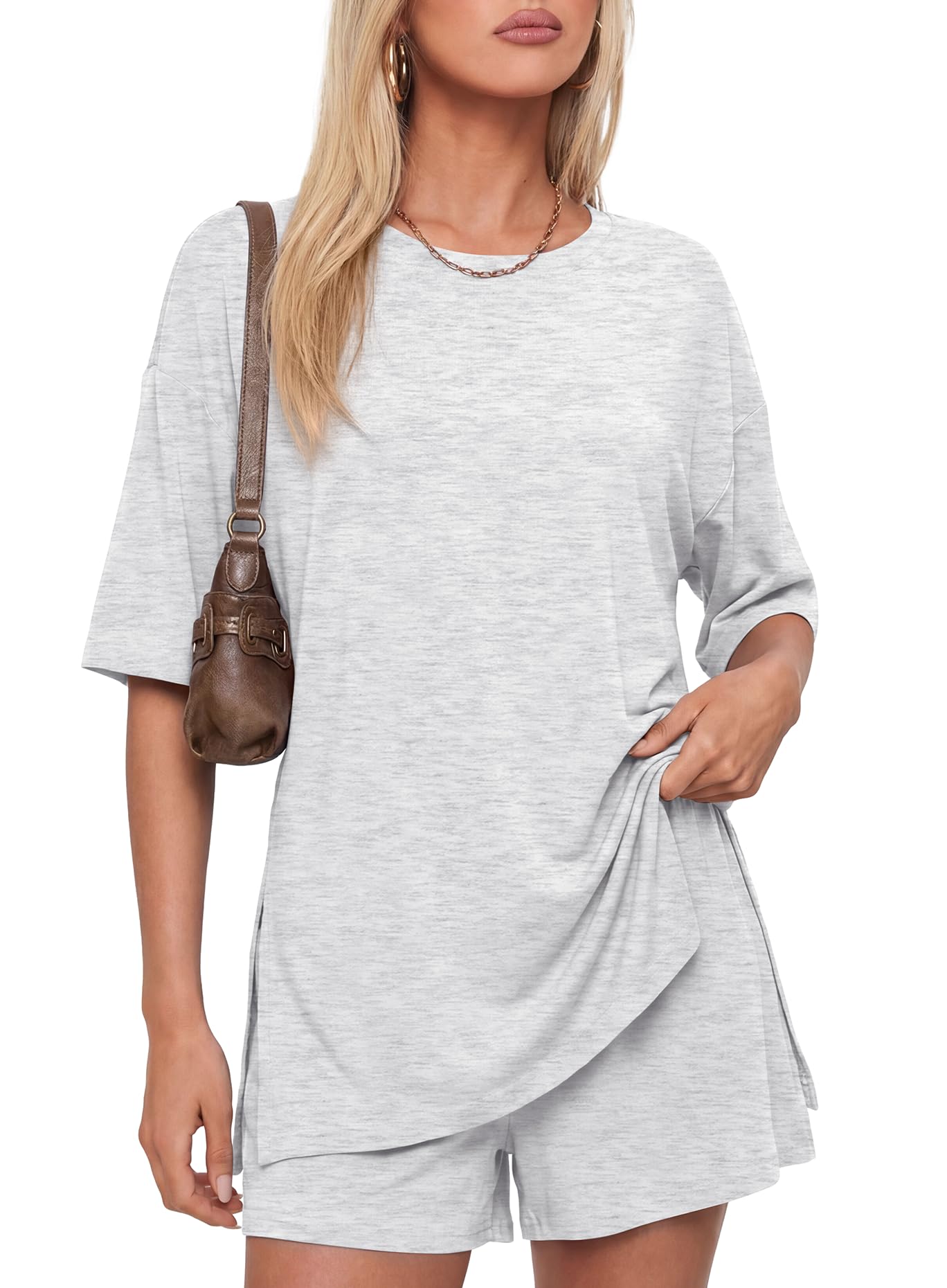Darong Womens 2 Piece Lounge Set Short Sleeve Boxy T-shirt Shorts Comfywear Summer Pajama Set Loungewear Set
