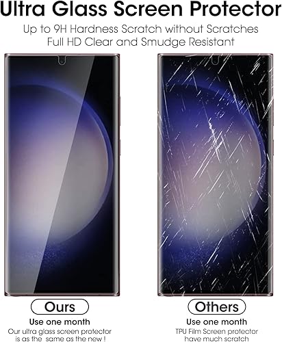 Vista 5 de Paquete de 3 protectores de pantalla para Galaxy S23 Ultra, vidrio templado, borde curvado 3D, 100% desbloqueo de huellas dactilares, protección