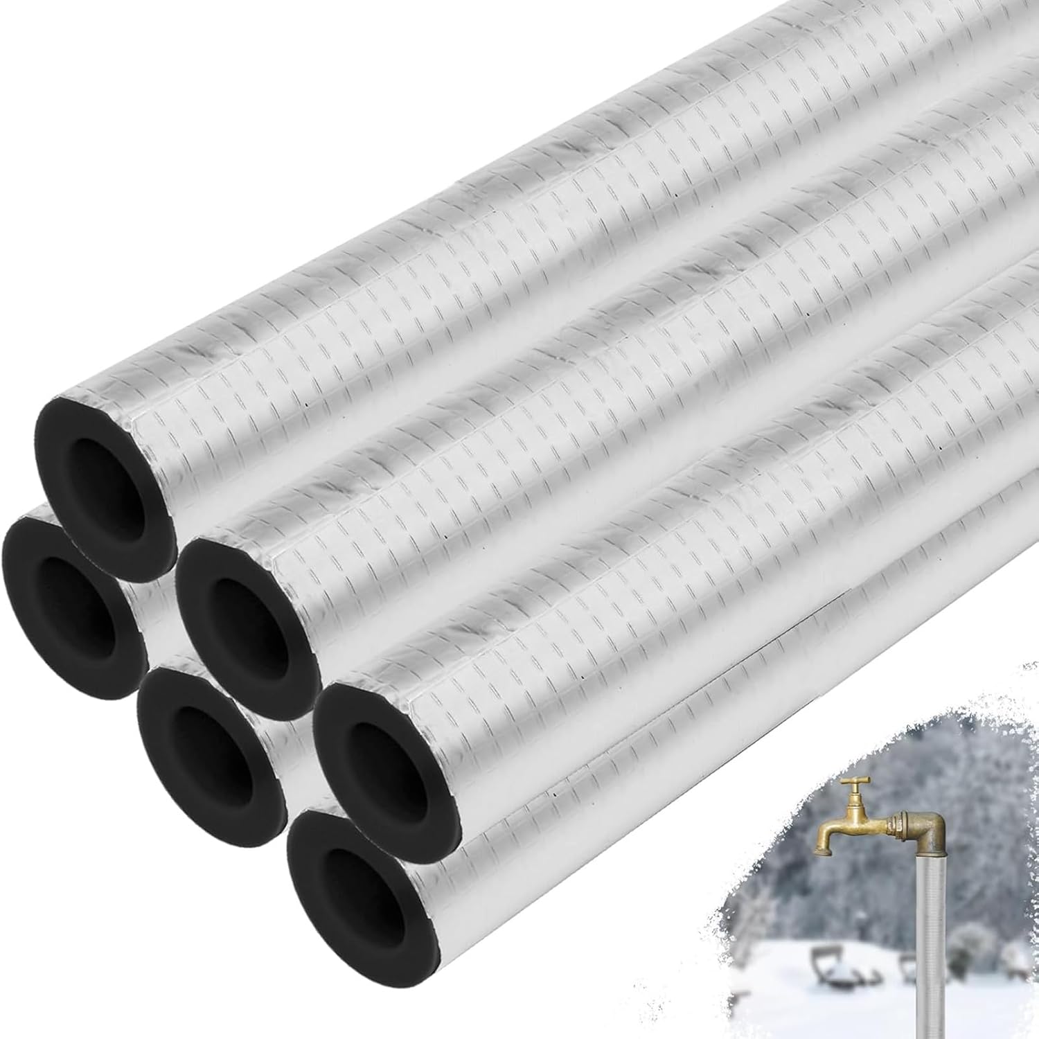 Winter Pipe Insulation Hose Cover - Self-Adhesive Foam Wrap with Aluminum Foil for Spigot & Outdoor Pipes - Fits ID 8-5/8" x T 1-3/16" x L 39.37"