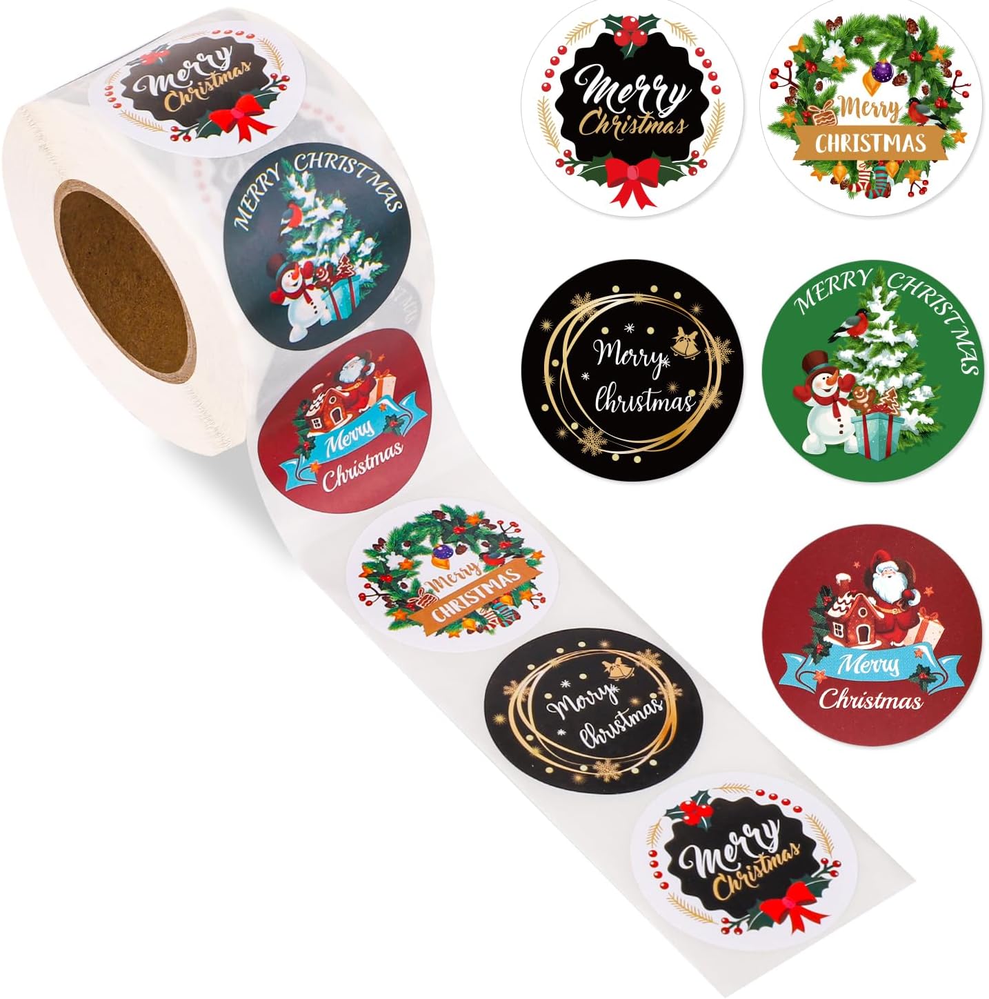 Amazon.com: 500pcs 1.5 inch Merry Christmas Stickers Roll, 5 Patterns ...