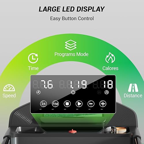 Miniatura 3 de Cintas de correr para el hogar con 16% de inclinación y pantalla LED, cinta de correr plegable de 7 capas que absorbe los golpes con barra de mango