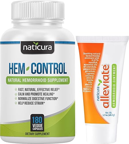 Naticura Paquete - Suplemento de apoyo digestivo vegano Hem-Control (180 unidades) y crema natural para aliviar el tratamiento de hemorroides para disponible en Yaxa Colombia