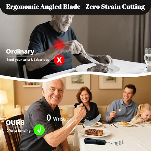 Miniatura 3 de Daily Treasures 5 utensilios adaptativos, cuchillo vertical para carne y tenedorescucharas flexibles de 180 para manos discapacitadas, cubiertos