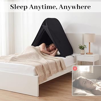 MABOZOO Portable Blackout Bed Tent for Sleeping, Privacy Sleep Cover with 2-Layer Light Blocking, Foldable Frame (33.9 L 24.8 W 29.5 H), Perfect for Nightshift, Dorms, Travel & Naps