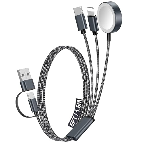 Miniatura 41 de Paquete de 1 cable de carga múltiple para artículos esenciales de viaje, cargador de Apple Watch, cargador de iPhone, [3 en 2] cable tipo Gris,Negro