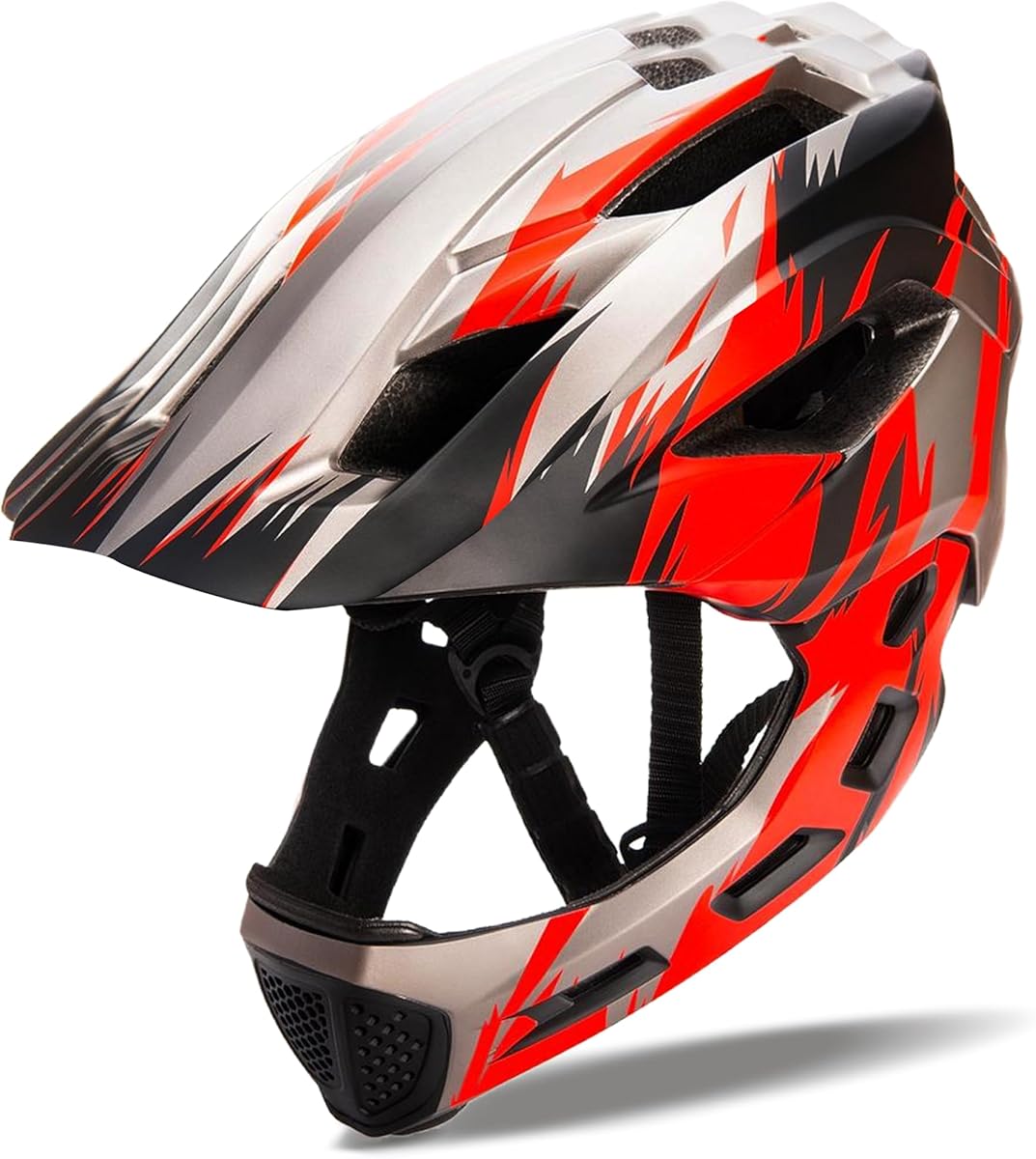 Toddler and Kids Full Face Helmet, Girl and Boy BMX Multi-Sport Detachable Mountain Dirty Bike Helmet Around 3-12 Years Head Circumference.