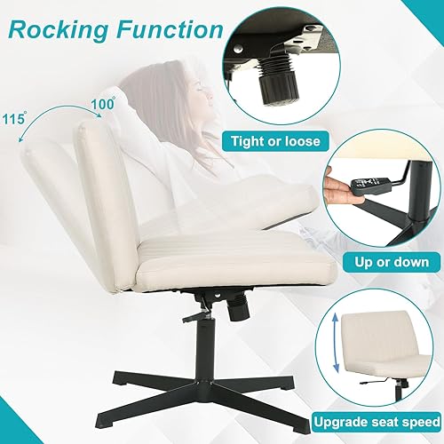 Miniatura 5 de BestOffice Silla cruzada cómoda, sin brazos, con patas cruzadas, silla de escritorio sin ruedas, silla de escritorio amplia ajustable giratoria para