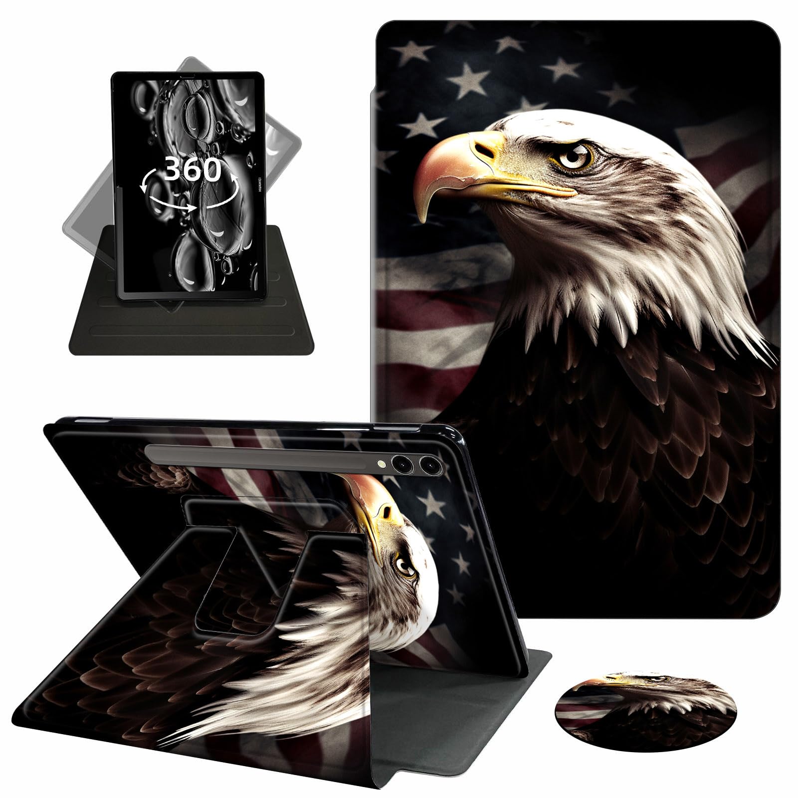 ACWDMKH Case for Samsung Galaxy Tab S10 Plus/ S9 FE Plus/ S9 Plus 5G Tablet 12.4 Inch Case,360 Degree Rotating Swivel PU Leather Stand Flip Folio