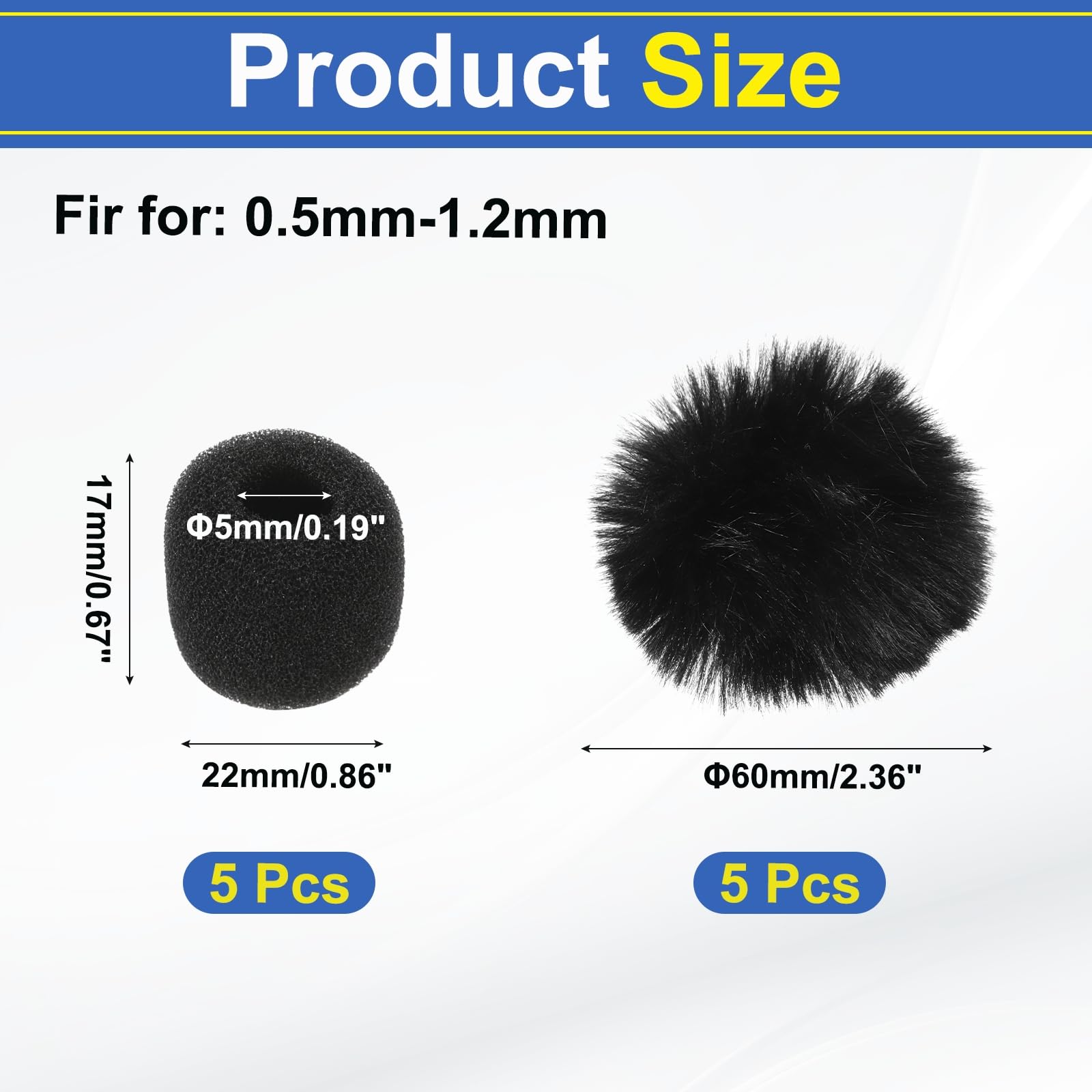 MECCANIXITY Funda de micrófono de espuma para parabrisas de 5 mm con tapa negra para micrófono de 0,5 a 1,2 mm, 1 juego