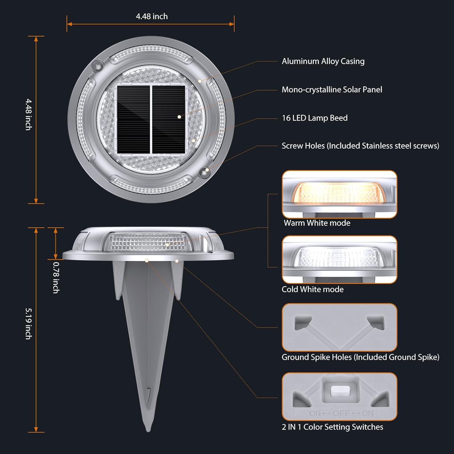 Solar Deck Lights,12 Pack Driveway Dock Light 2 Colors in 1 Solar Powered Lights Outdoor IP68 Waterproof Driveway Marker for Warning Step/Garden/Sidewalk/Pathway/Yard (Warm White & Cool White)