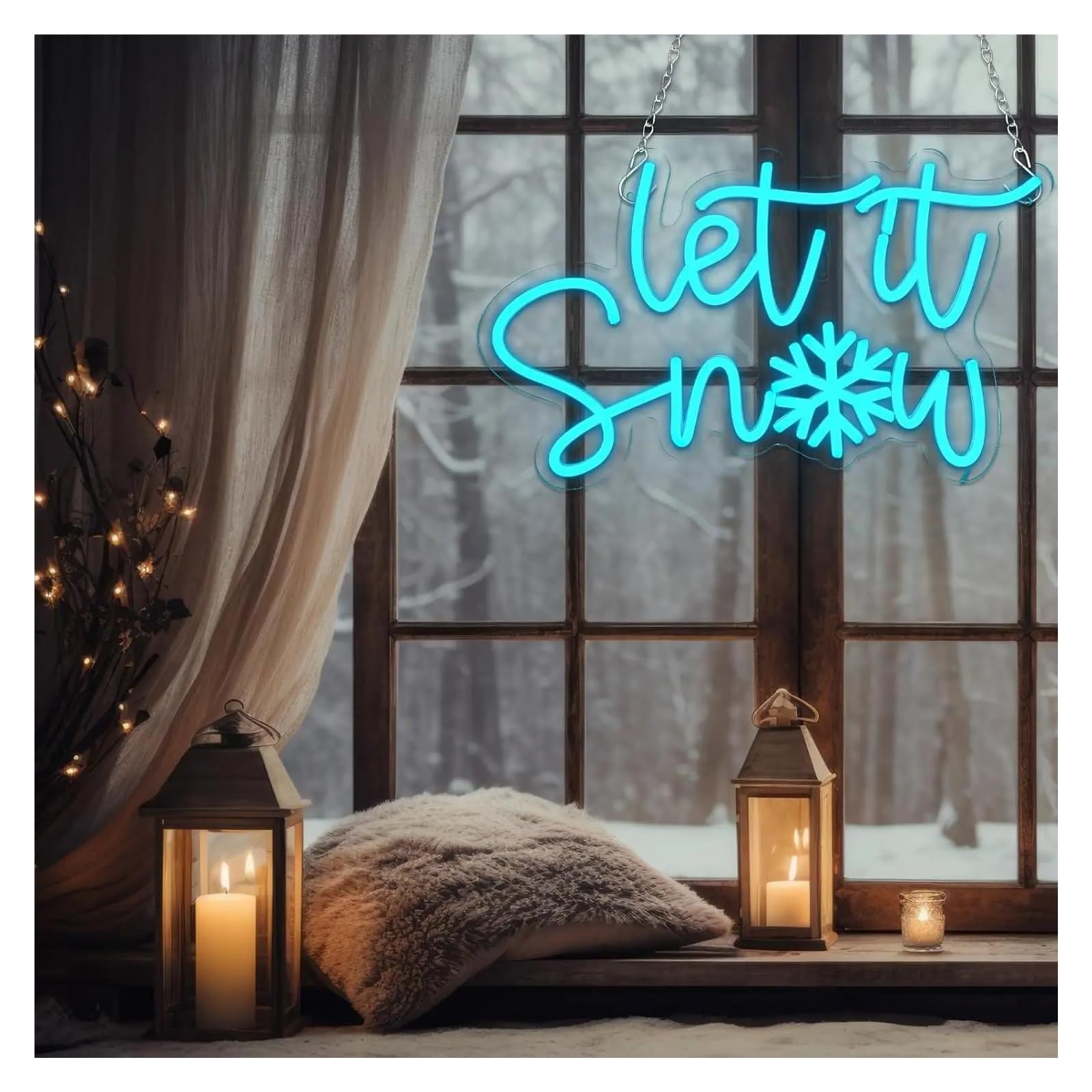 Luz de Diseño de Digital Let It Snow Letrero De Neón Luz LED Regulable Decoración De Pared Alimentado Por USB Para Windows Dormitorio Sala De Estar Fiesta 42cm×25.5cm