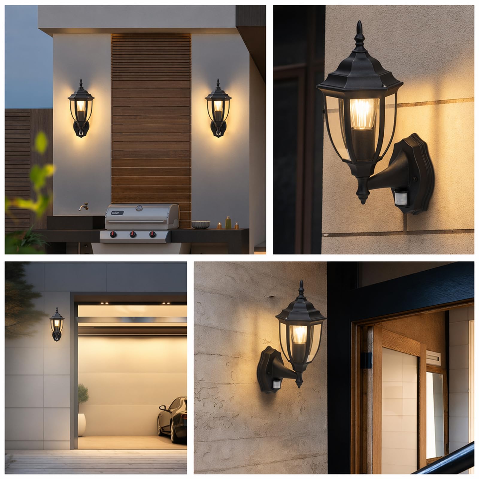 Lampes murales d'extérieur avec détecteur de mouvement, applique murale de nuit à l'aube, étanche, support mural pour entrée, porte, garage, prise E27, activé par
