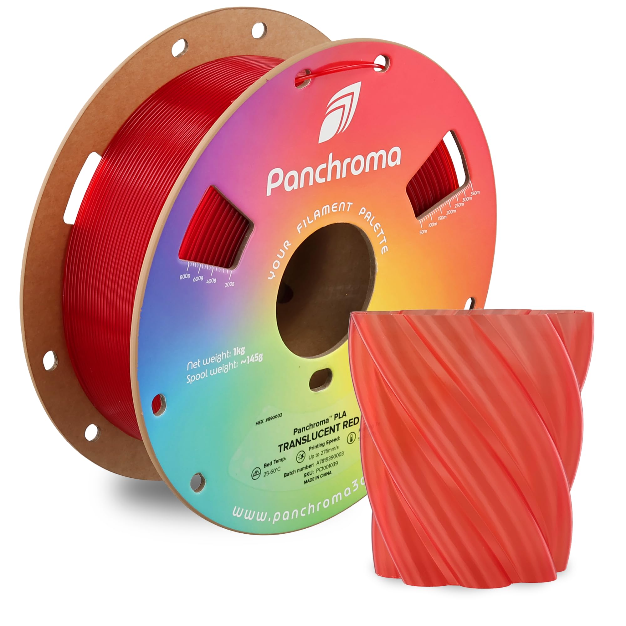 Polymaker Panchroma Translucent PLA Filament 1.75mm, 1kg, Red | Neatly Wound, Semi Transparent PLA, Easy Print &amp; Smooth Feeding, Compatible with Bambu Lab &amp; Most 3D Printers