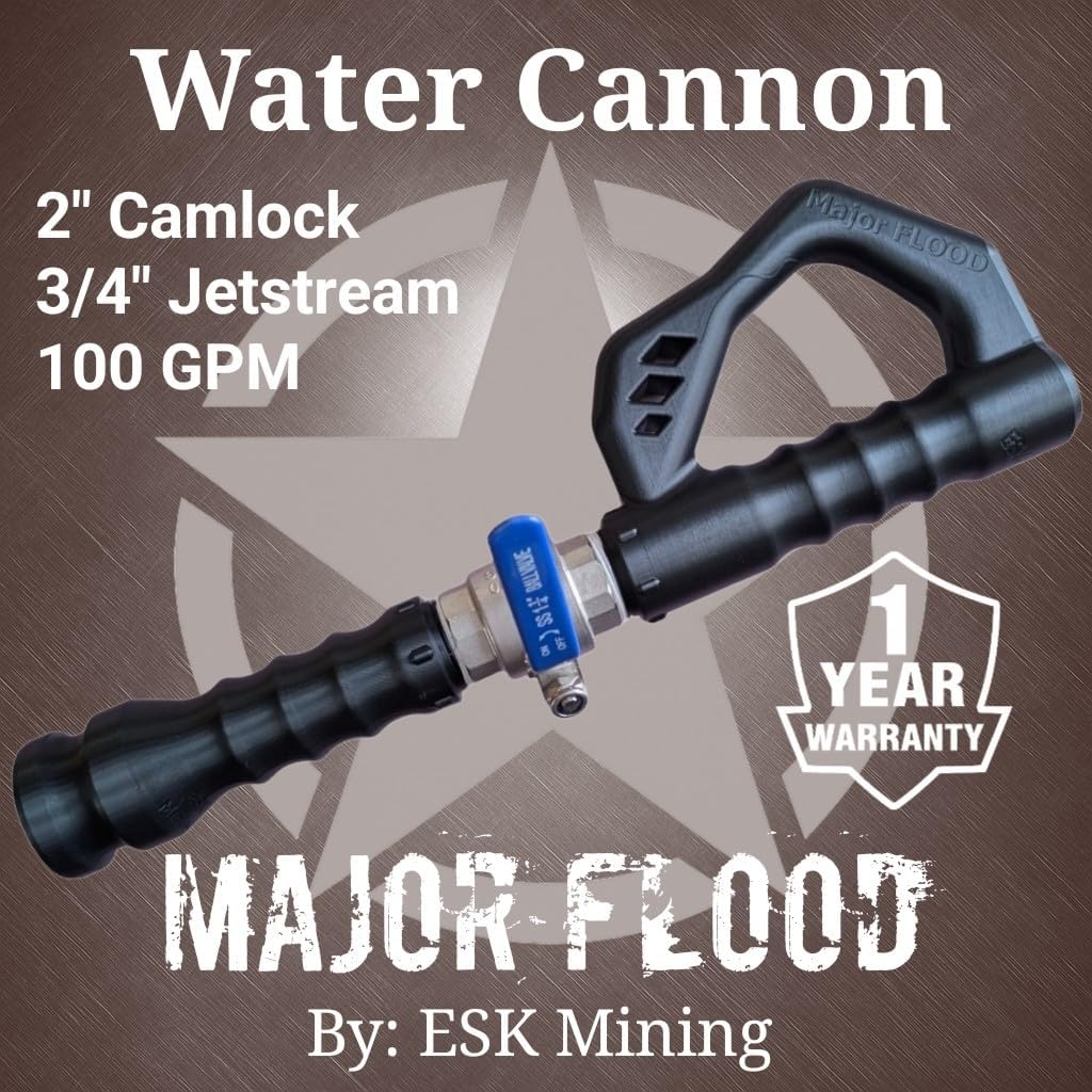 Major FLOOD Industrial Washdown Nozzle - 2 Inch Camlock Connection - High-Flow Handheld Water Monitor for Trash Pumps - Heavy Duty Solid Stream Sprayer - Made in USA (Black)