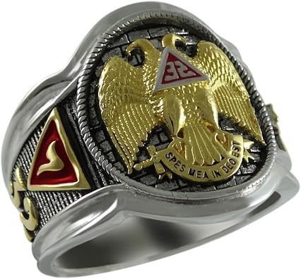 Scottish Rite 32 Degree Masonic Knights Templar Silver 18k Gold Plated Freemasonry Signet Ring KTR005
