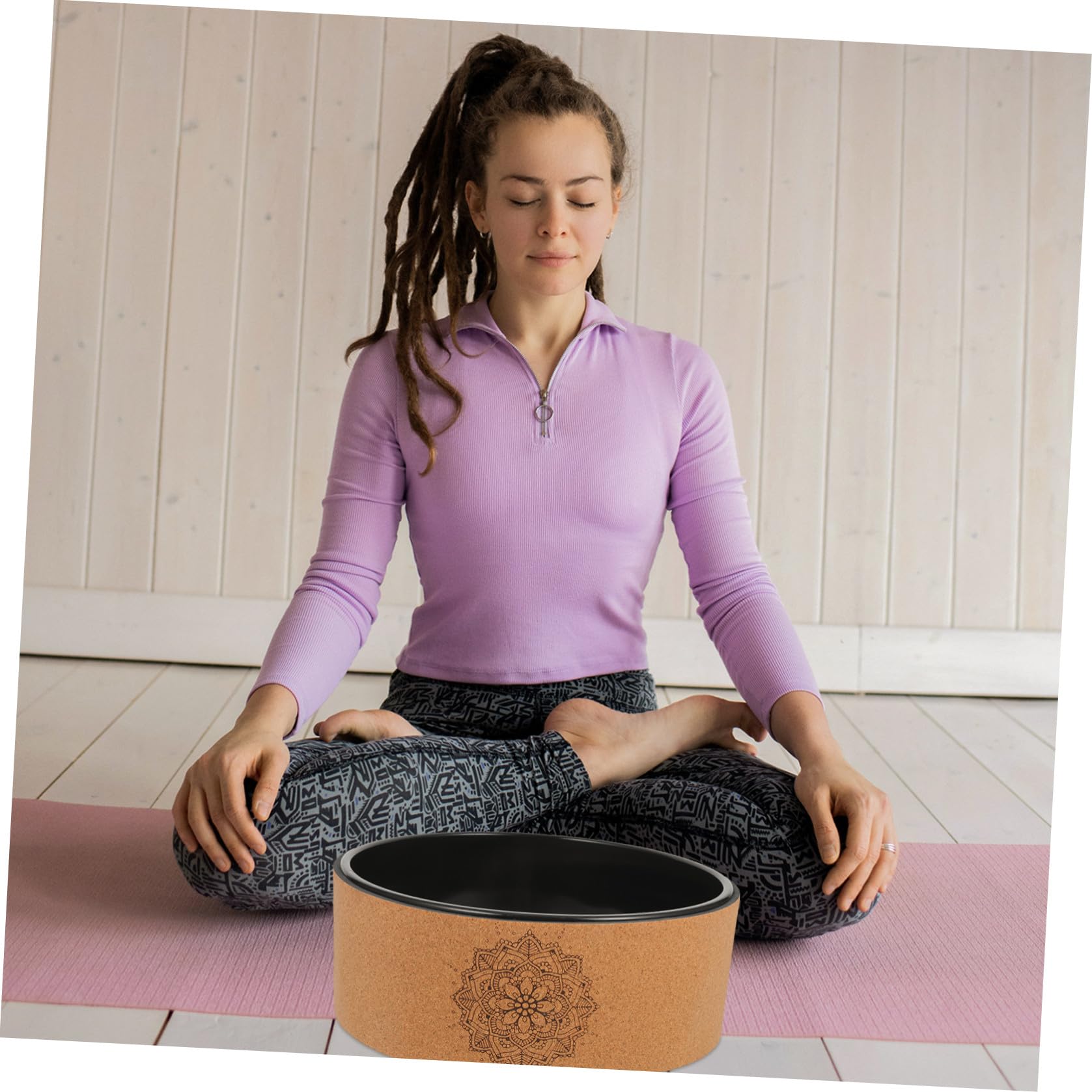 Abaodam Sport Yoga Rad Yogarolle aus Naturkork Rutschfest Druckbeständig Rücken Dehnrad für Fitness Pilates Rückenschmerzlinderung