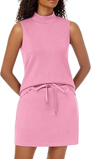 Two Piece Skirt Set for Women Sweatsuits Tennis Outfits Casual Mock Neck Sleeveless Top Elastic Short Skorts