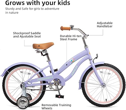 Miniatura 9 de ACEGER Bicicleta crucero de playa para niñas de 5 a 13 años, 16, 18, 20, 24 pulgadas, bicicleta de una sola velocidad para niños, incluye freno