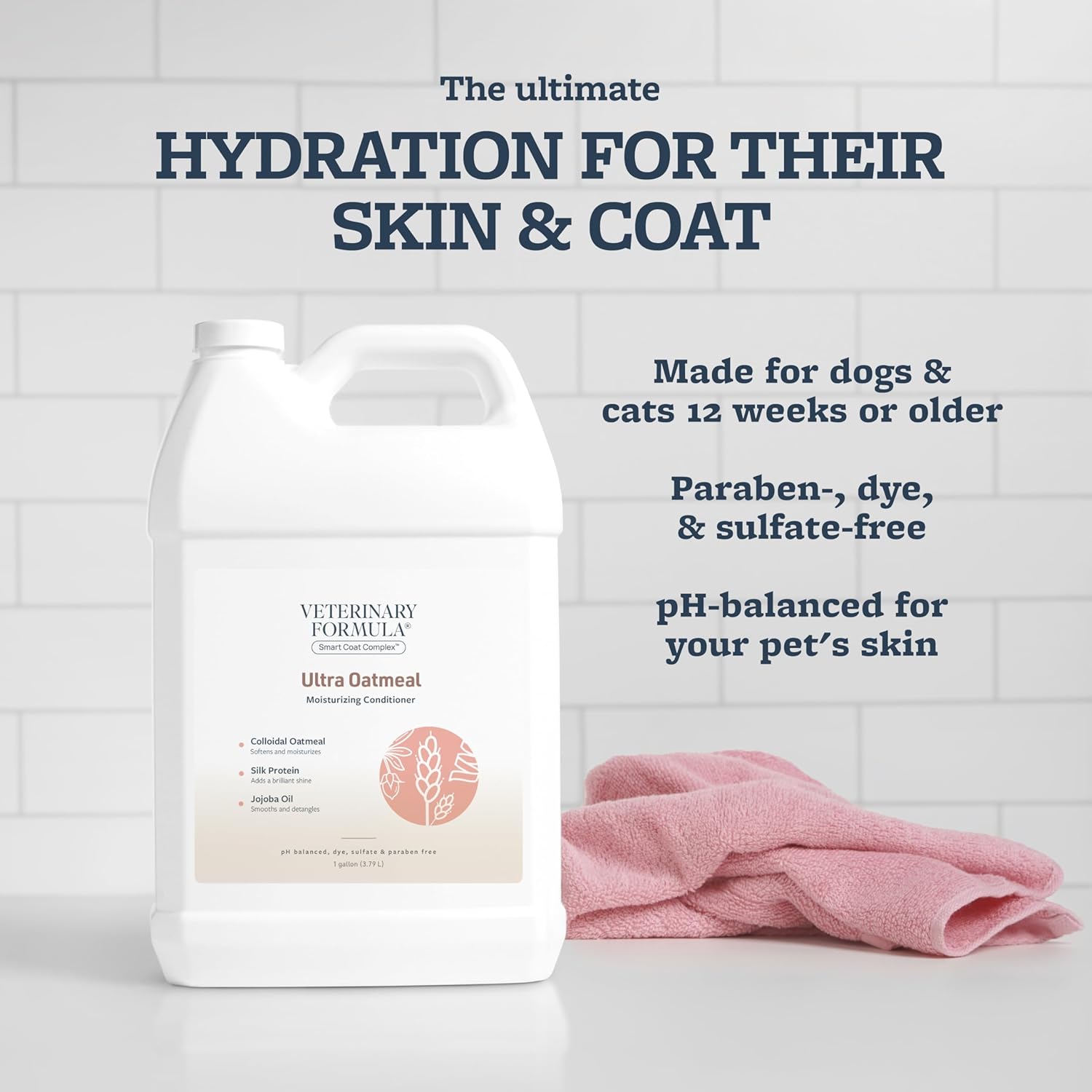 Veterinary Formula Smart Coat Complex Ultra Oatmeal Moisturizing Conditioner for Dogs, 128 Fl oz / 1 Gal – w/ Colloidal Oatmeal & Jojoba – Leaves Coat Soft, Shiny, Hydrated, Strong, Long-Lasting Scent