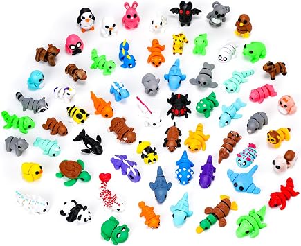 VZZNN 64pcs Mini 3D Printed Animals Bulk, 3D Printed Articulated Flexible Fidget Toy, Cute Little Animal Figurines Toy for Kids and Adults, Office, Desk, Party Favors, Decor