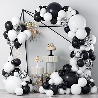 COKAOBE Black and White Balloon Garland Arch Kit, 124pcs White Black Confetti Latex Balloons for Baby Shower Birthday Graduation Wedding Engagements Anniversary Celebrations Party Decorations