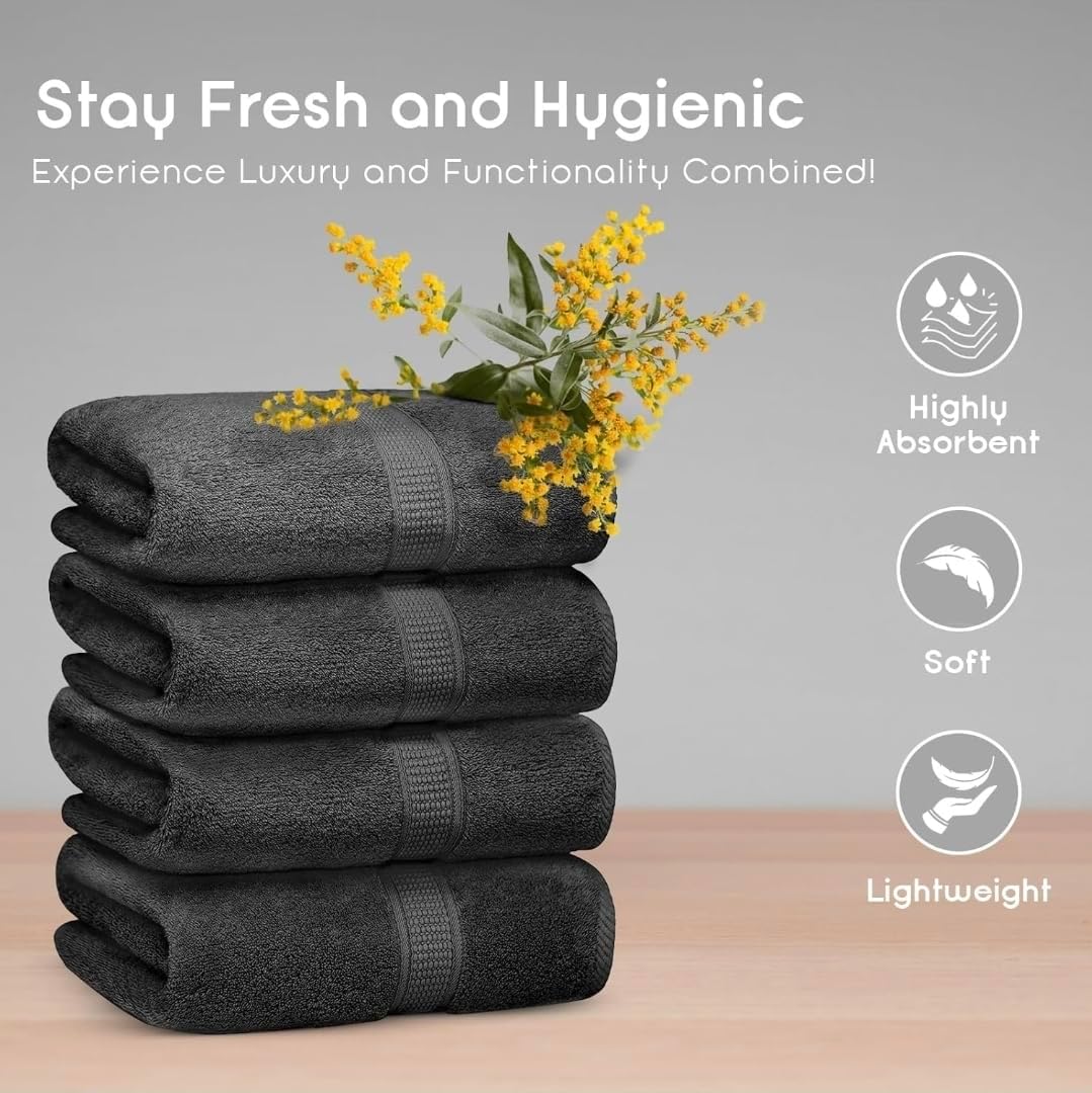 C&A COLLECTION Premium Cotton Bath Towels, Charcoal Gray, Set of 4, 27x54 100% Cotton 600gsm for Hotel spa,Gym and Traveling high Absorbent Fast Dry