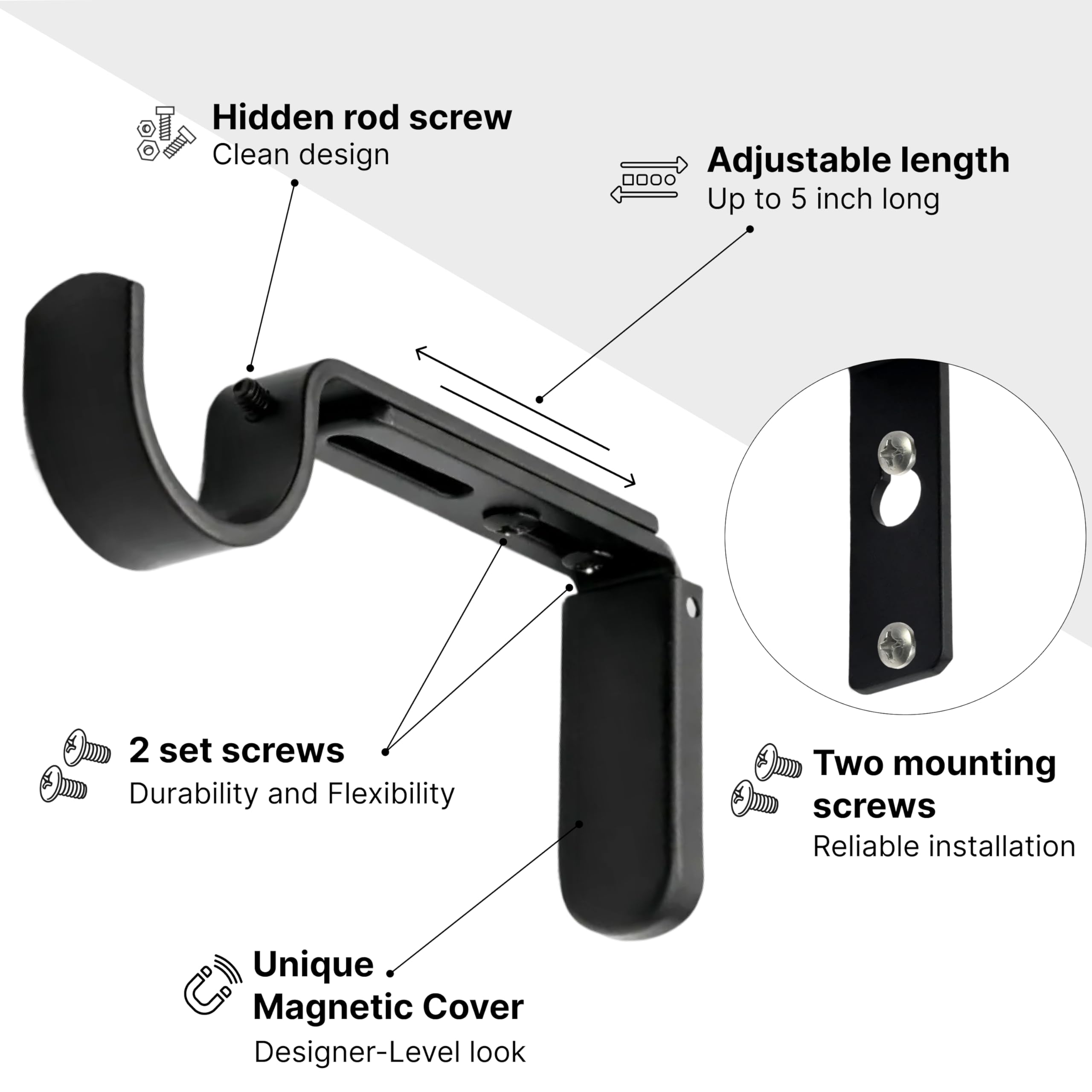 Curtain Rod Brackets - Adjustable & Heavy Duty -6 Curtain Rod Brackets - Adjustable & Heavy Duty -6