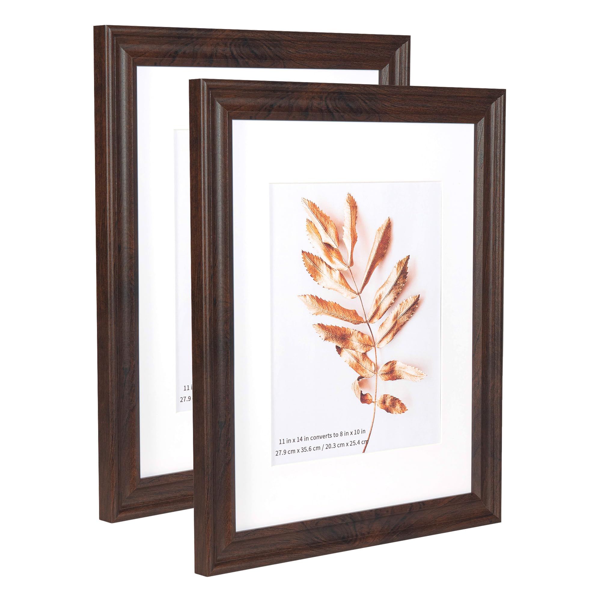 11x14 Picture Frames Rustic Brown Wood Pattern Set of 2 Photo Frames, for 8x10 with Mat or 11x14 Without Mat Gallery Wall Display Wood Frame